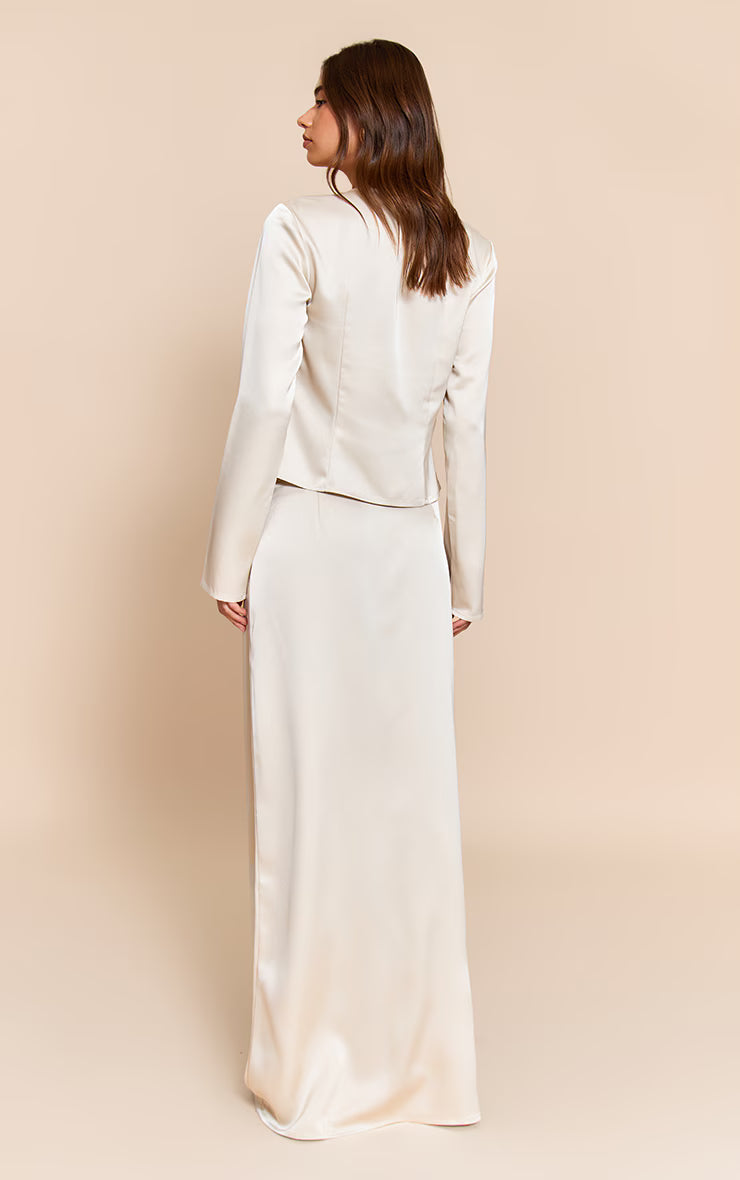 Cream Satin Low Rise Floaty Maxi Skirt