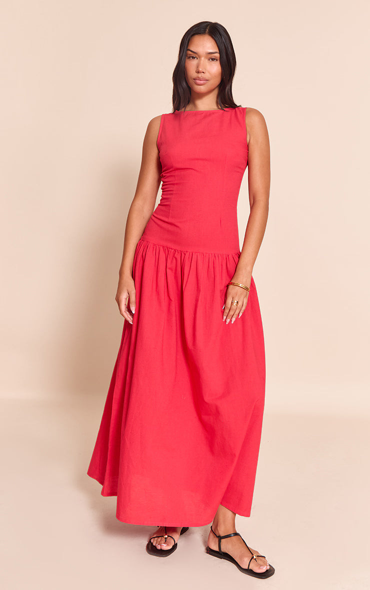 Red Drop Waist Maxi Dress