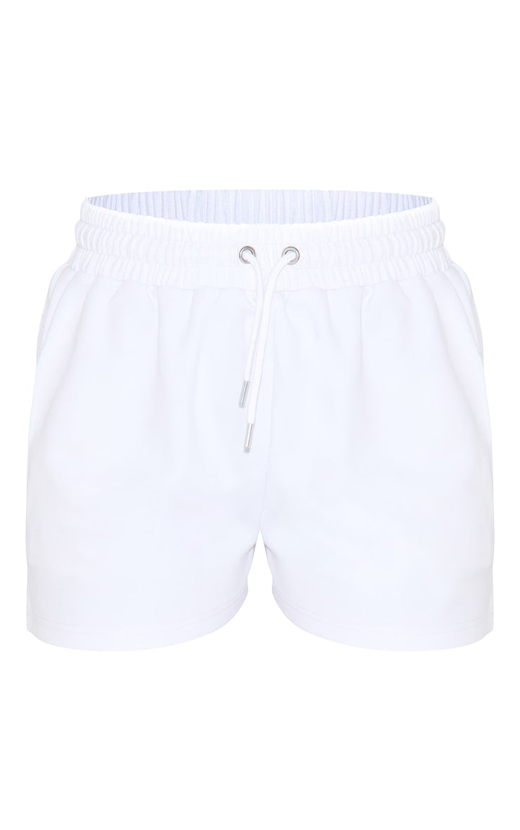 White Embroidered Interlock Shorts