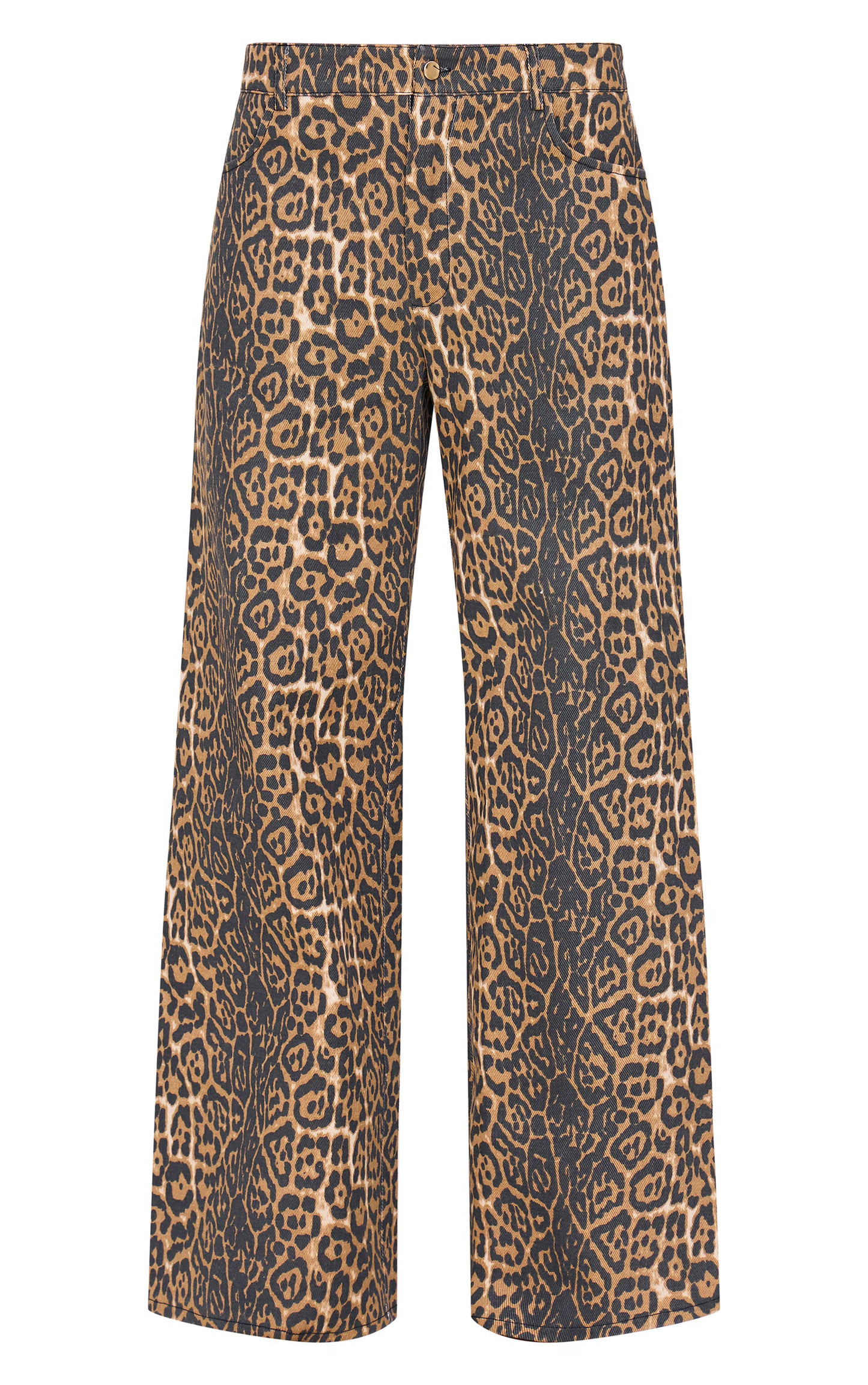 Stone Leopard Twill Wide Leg Pants