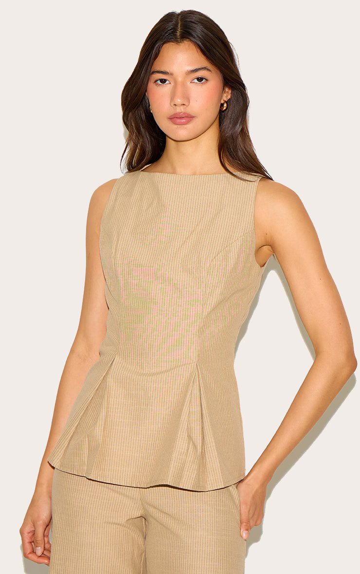 Sand Striped Cotton Peplum Top