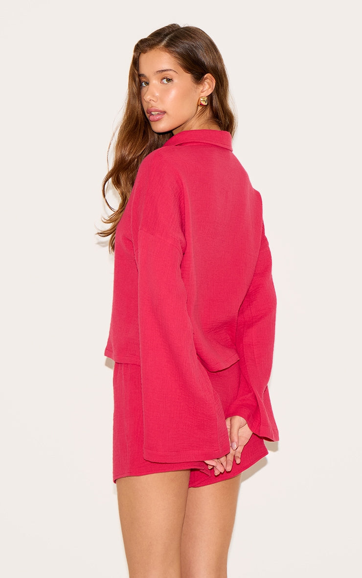 Tomato Red Oversized Button Up Shirt