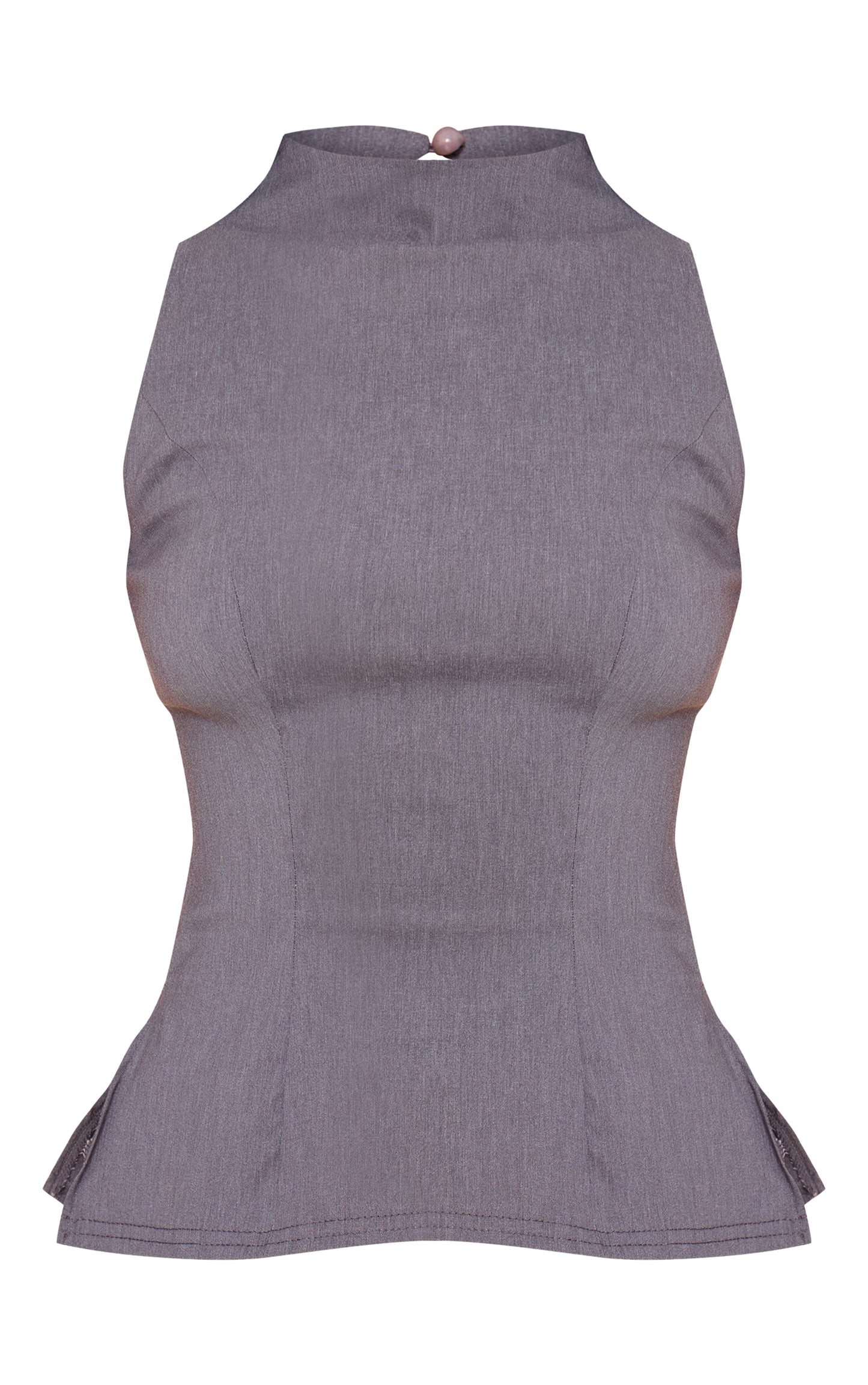Charcoal Lightweight Woven High Neck Waist Detail Long Top