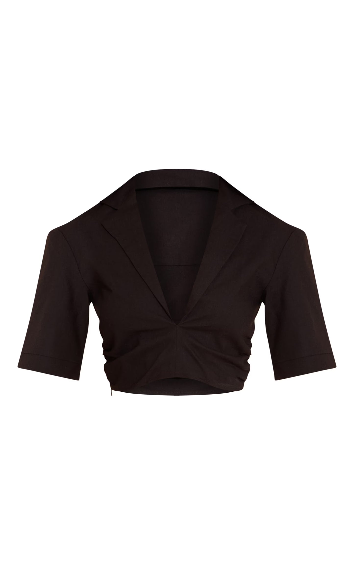 Black Lightweight Woven Twist Cropped Shirt