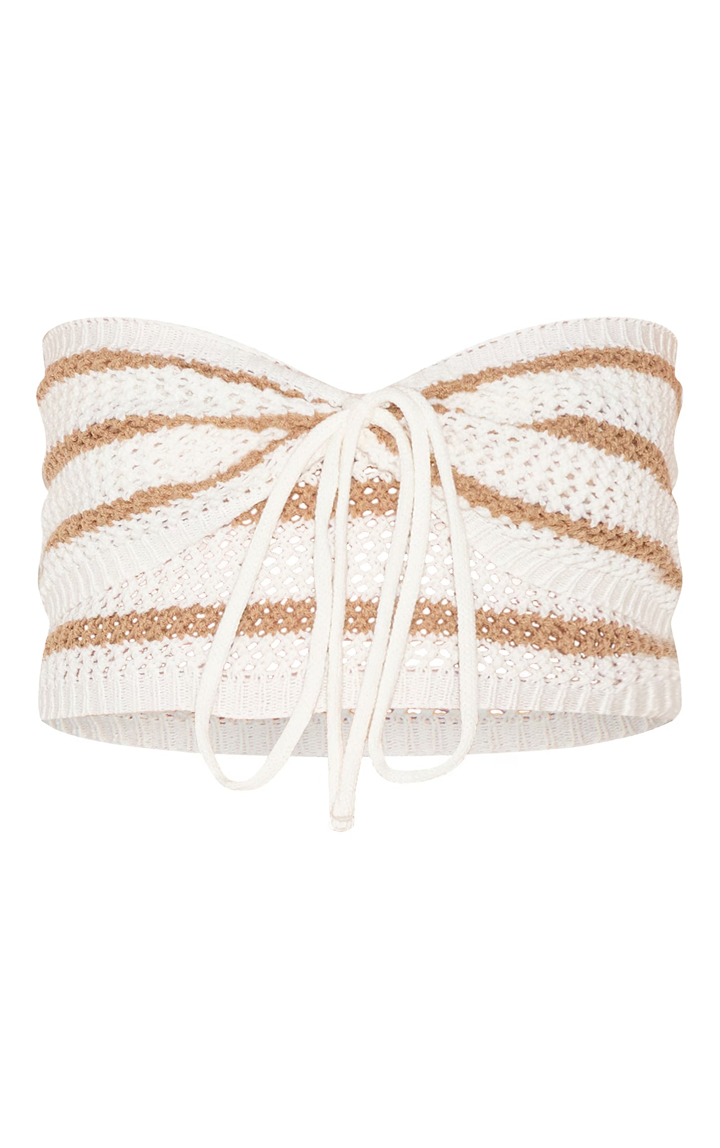 Taupe Bandeau Crochet Stripe Knit Top
