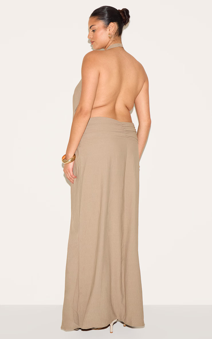 Plus Mushroom Floaty Woven Cowl Neck Low Back Maxi Dress
