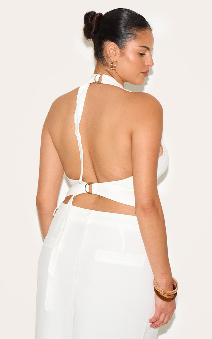 Plus White Tailored Woven Backless Halterneck Vest
