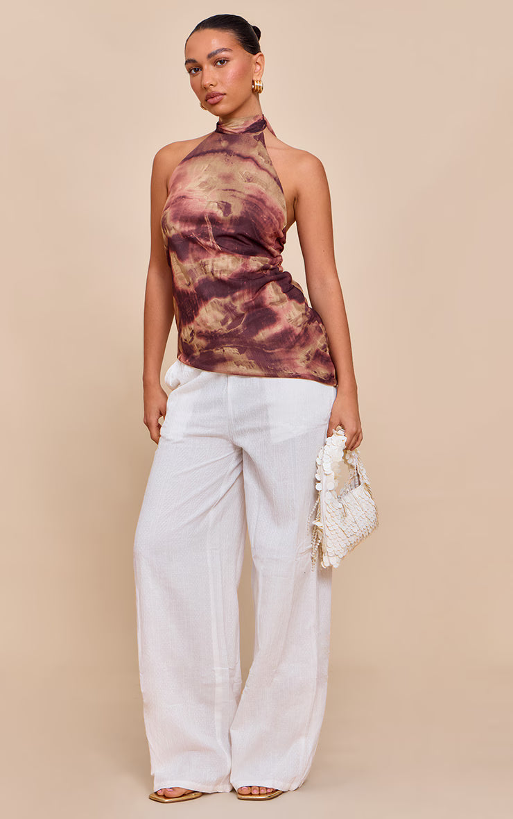 Purple Abstract Print High Neck Asymmetric Top