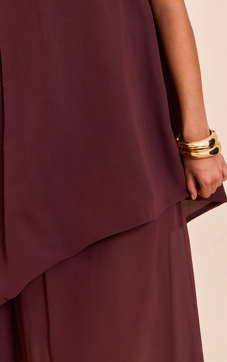Chocolate Chiffon Bandeau Overlay Maxi Dress
