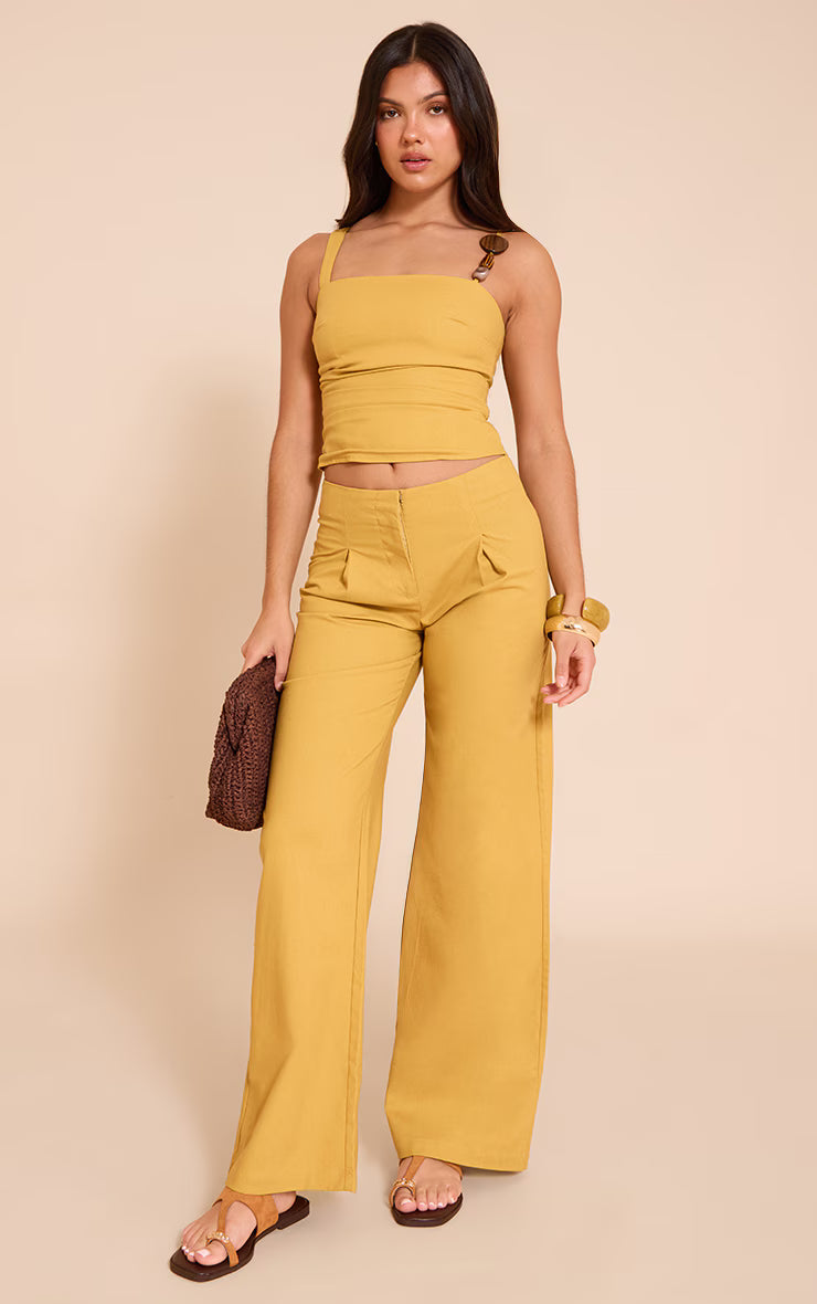 Deep Mustard Woven Resin Bead Detail Cami Top