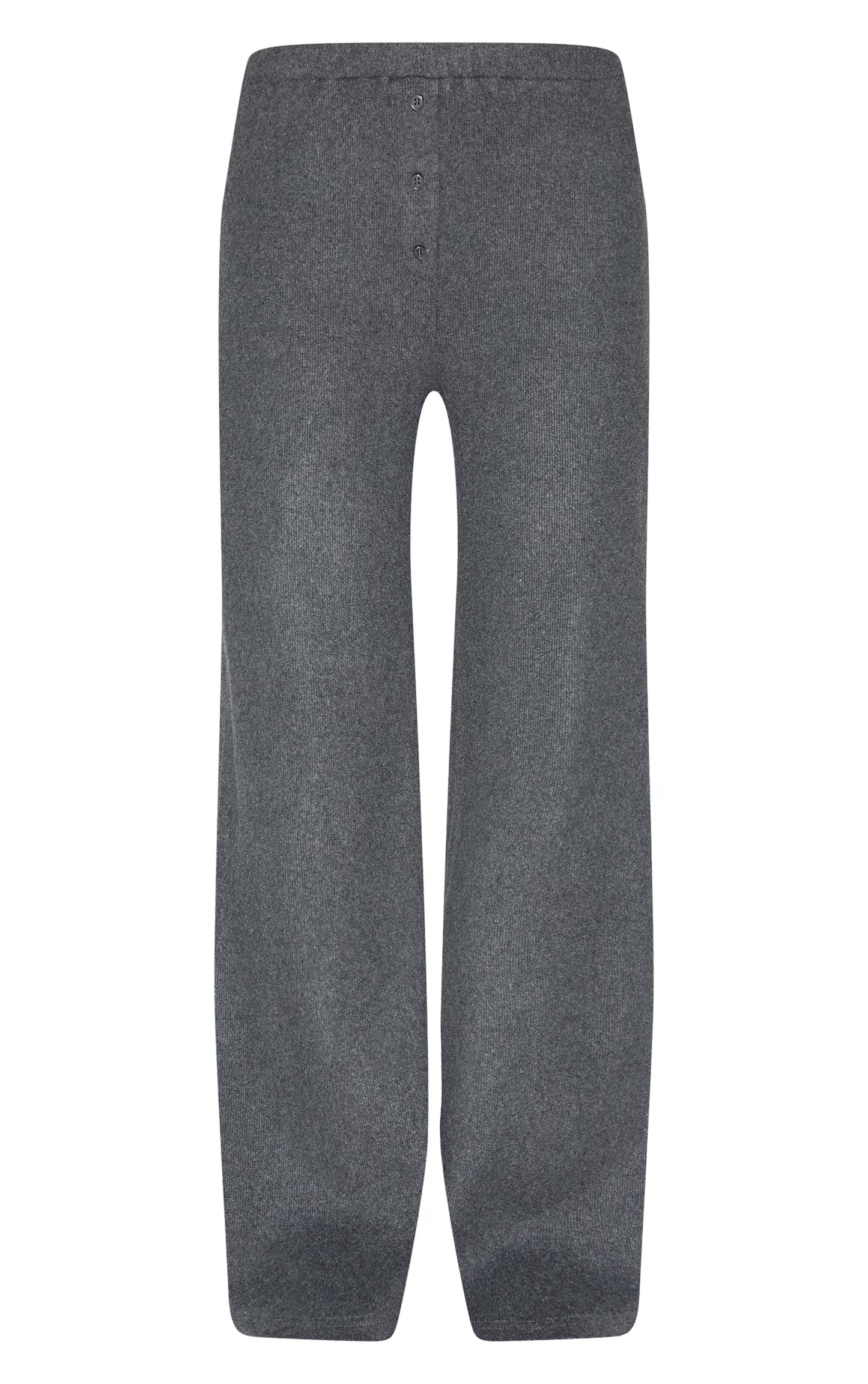 Charcoal Brushed Rib Button Up Detail Straight Leg Pants