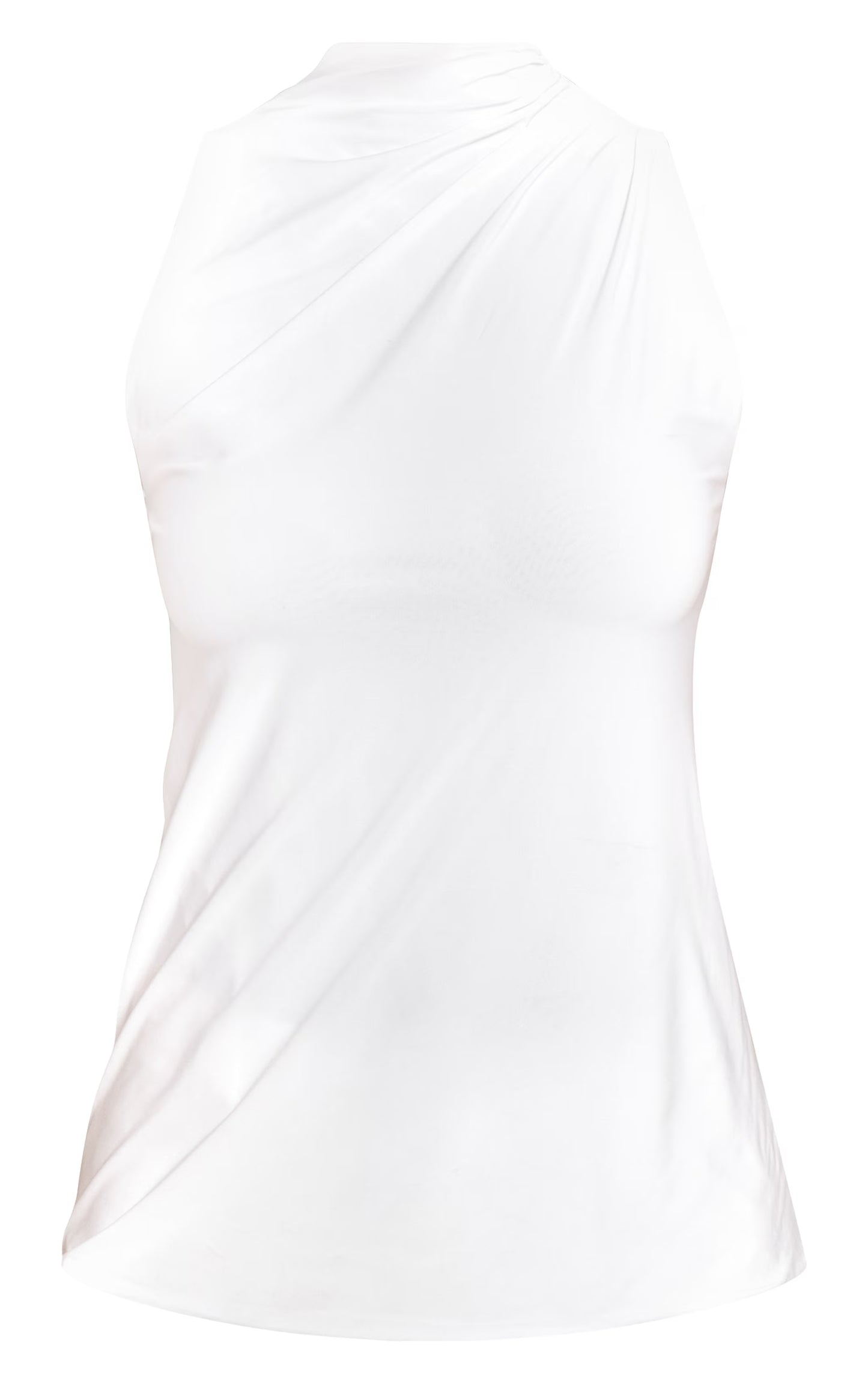 Cream Double Layer Slinky Drapey High Neck Top