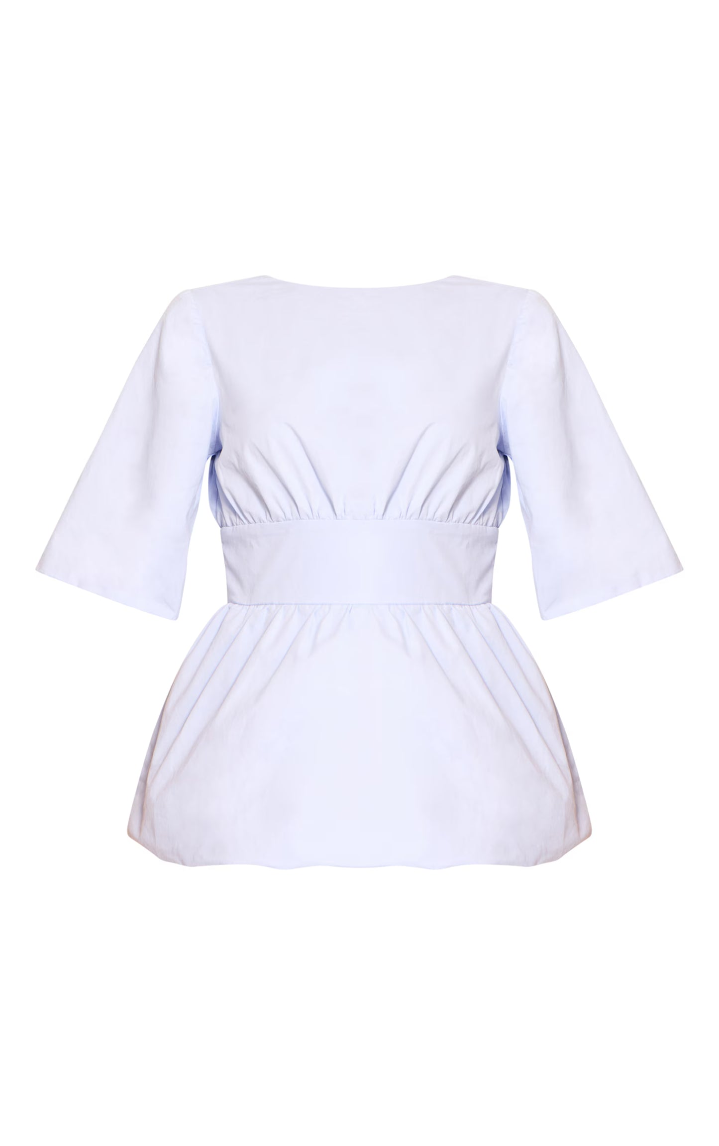 Sky Blue Cotton Short Sleeve Tie Back Blouse