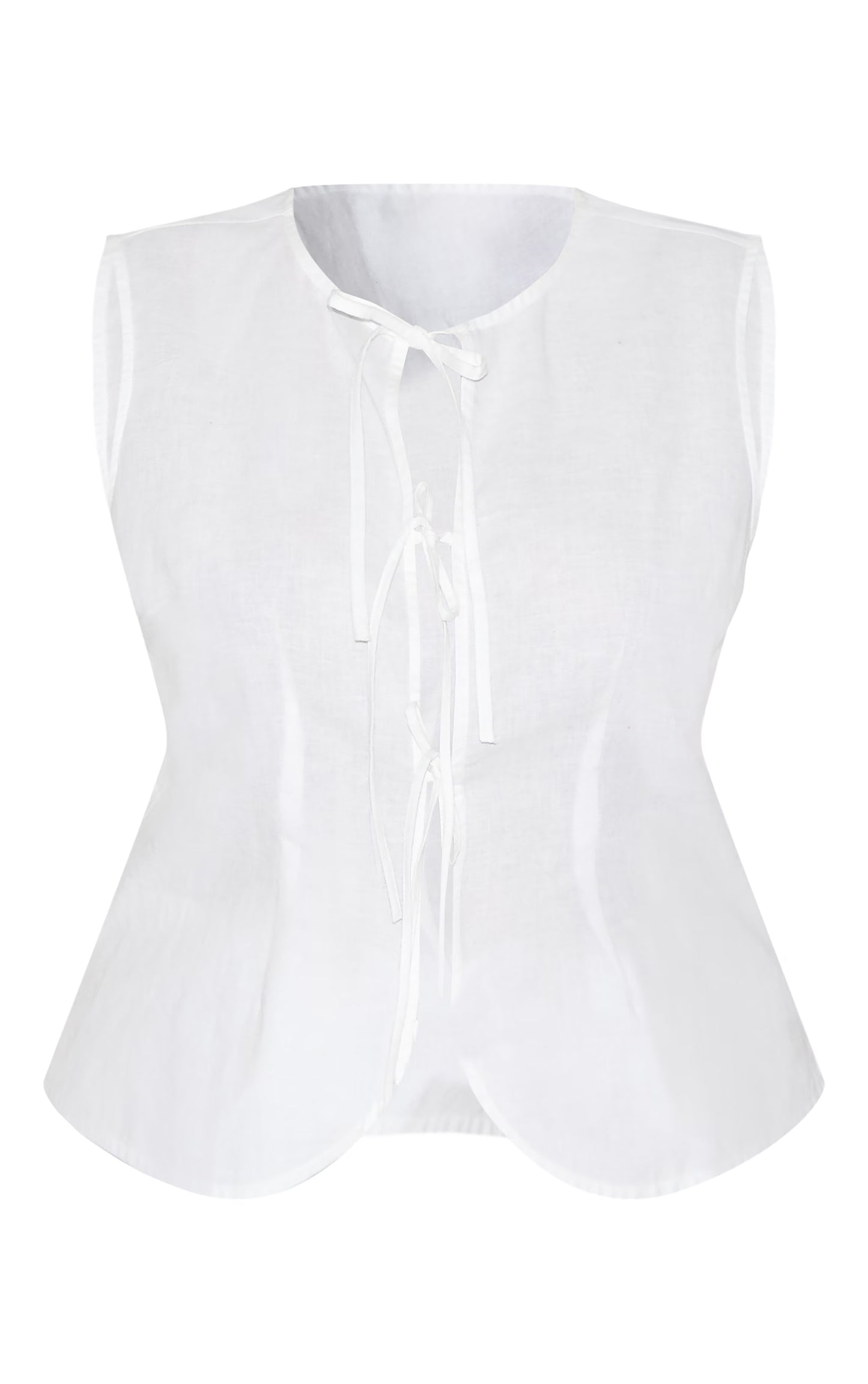 Plus White Linen Tie Front Vest
