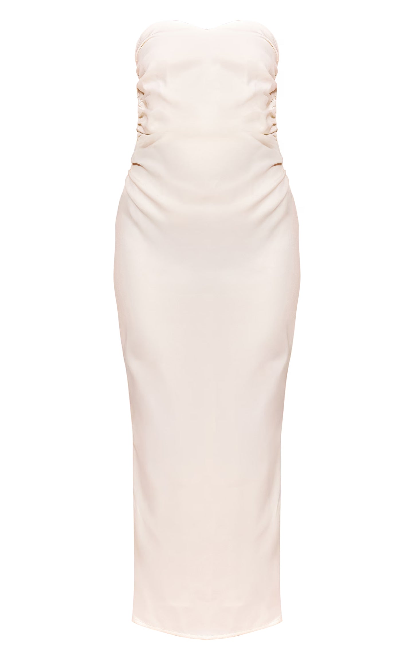 White Woven Tailored Bandeau Ruched Midaxi Dress