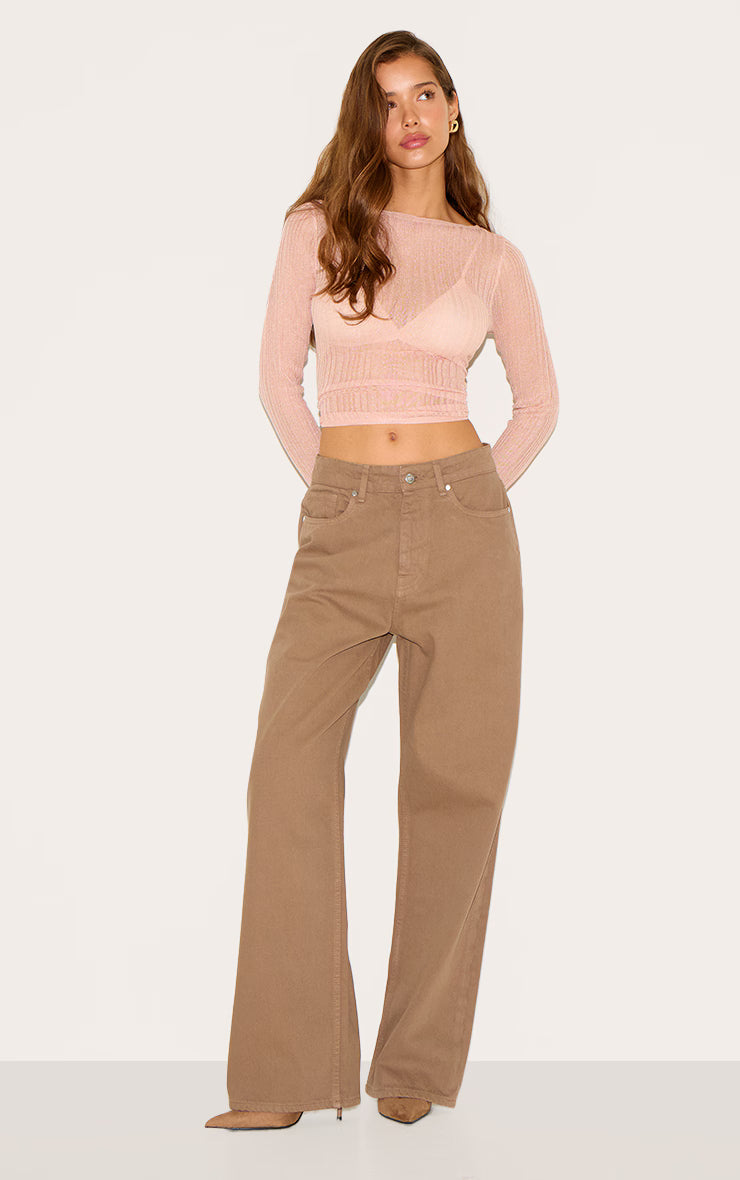 Dark Khaki Mid Rise Wide Leg Jeans