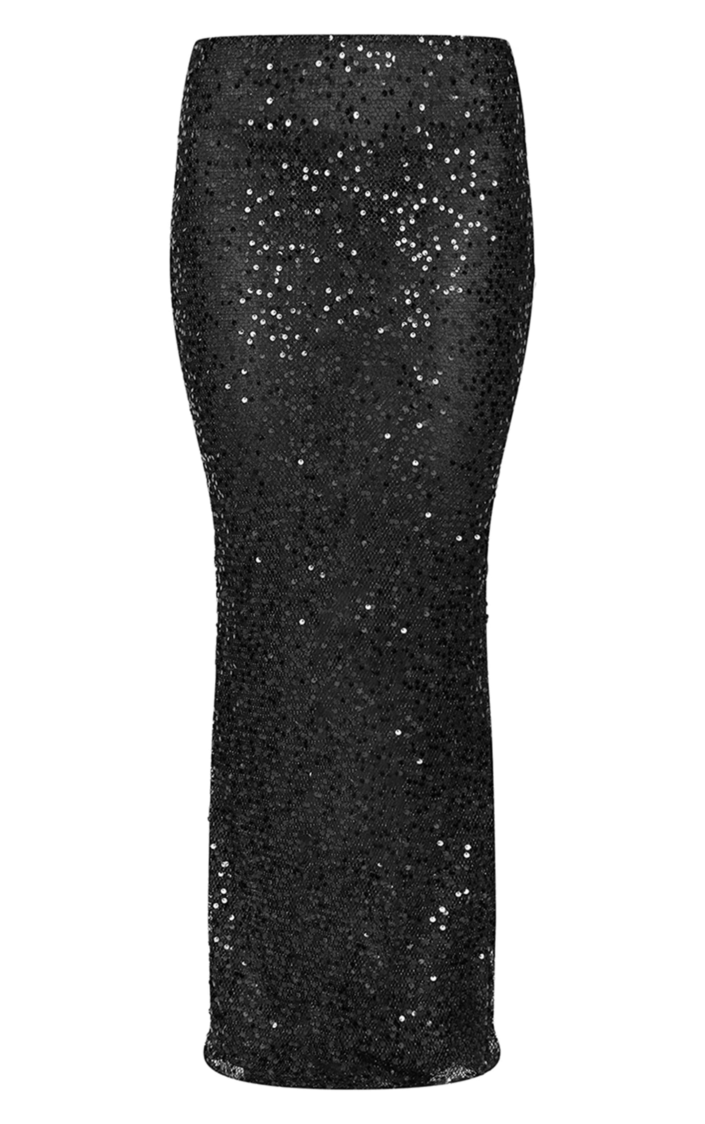Black Sequin Textured Mid Rise Maxi Skirt