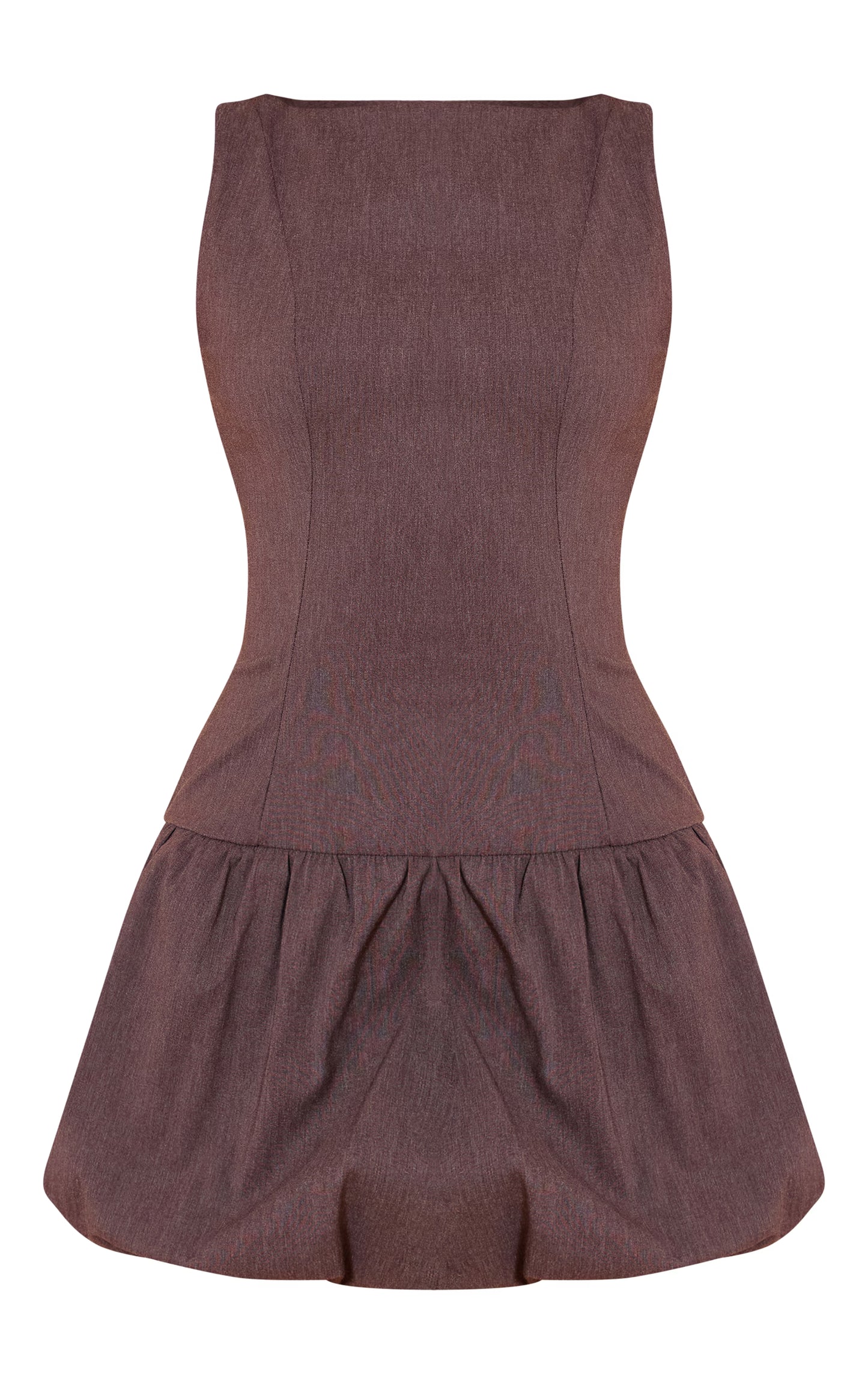 Chocolate Stretch Woven Puffball Dress