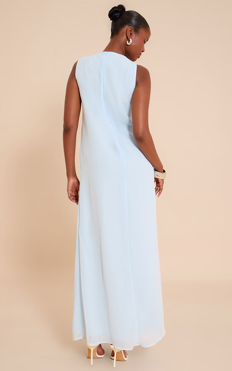 Baby Blue Chiffon Floaty Sleeveless Maxi Dress