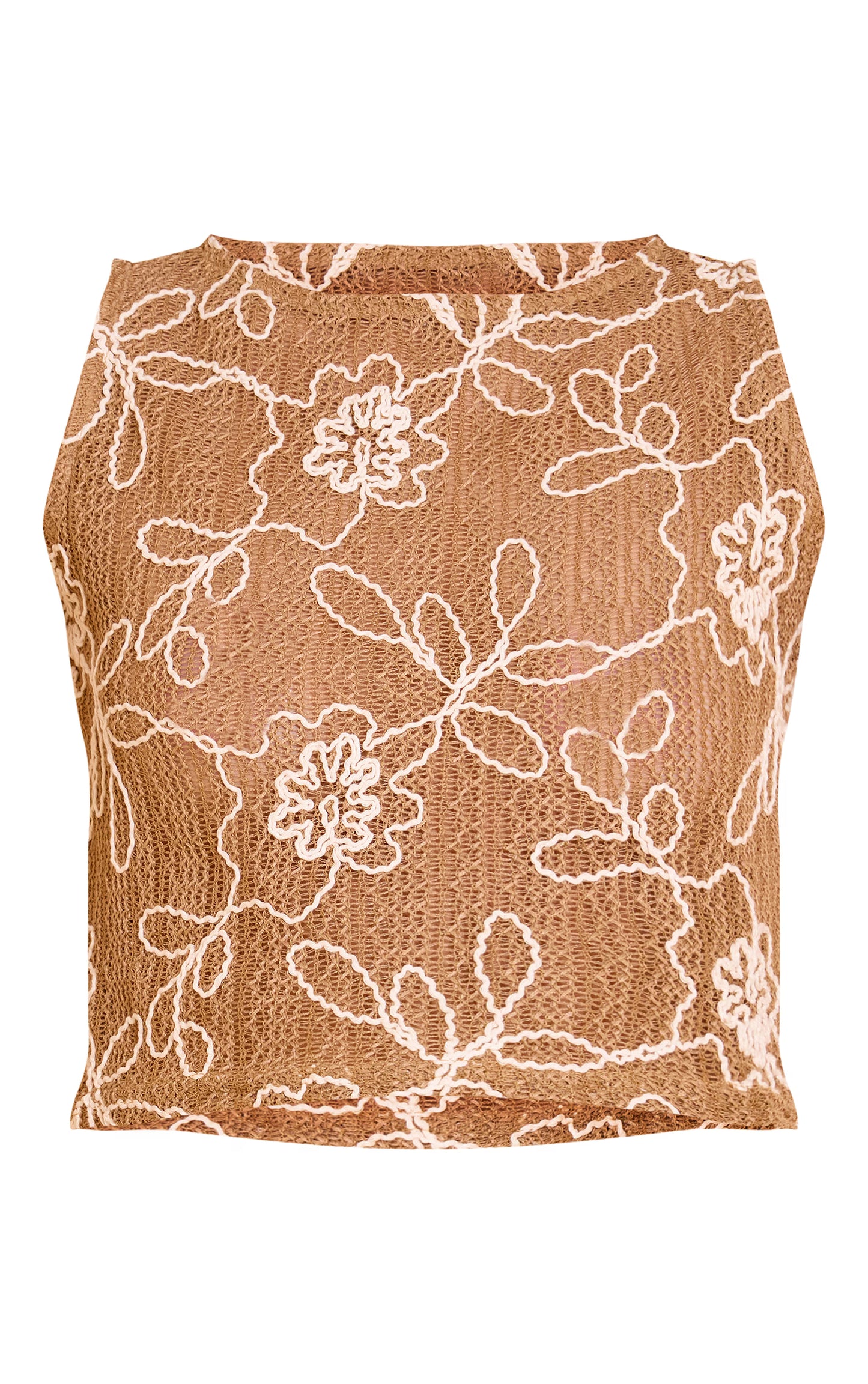Tan Floral Crochet Sleeveless Cami Top