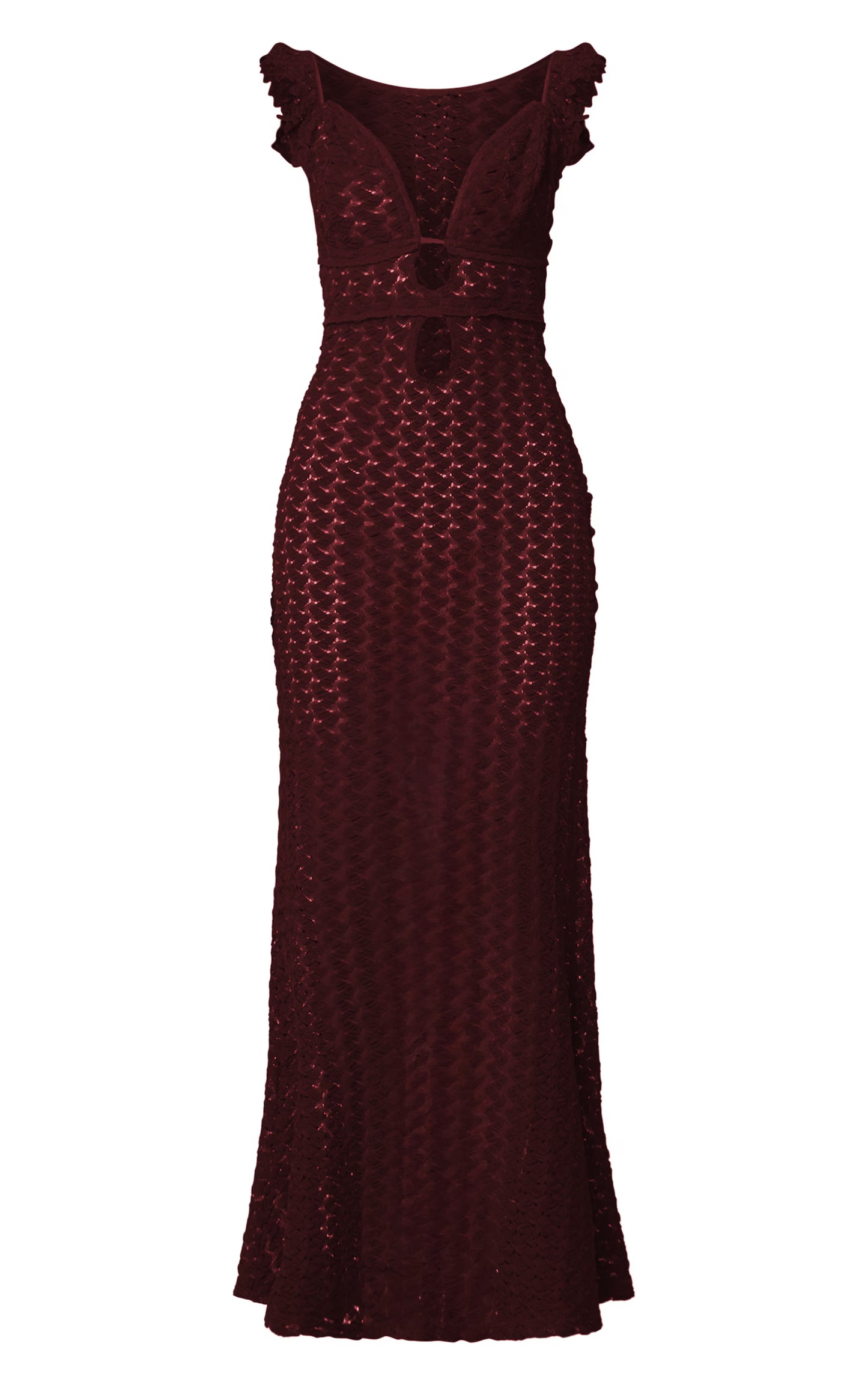 Wine Textured Frill Strap Maxi Dress