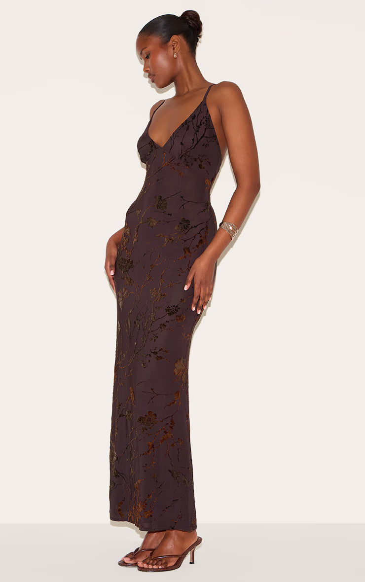Plum Devore V-neck Maxi Dress