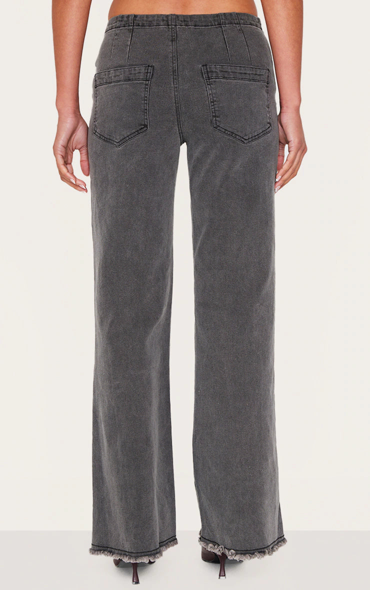 Washed Black Invisible Waistband Low Rise Straight Leg Jeans