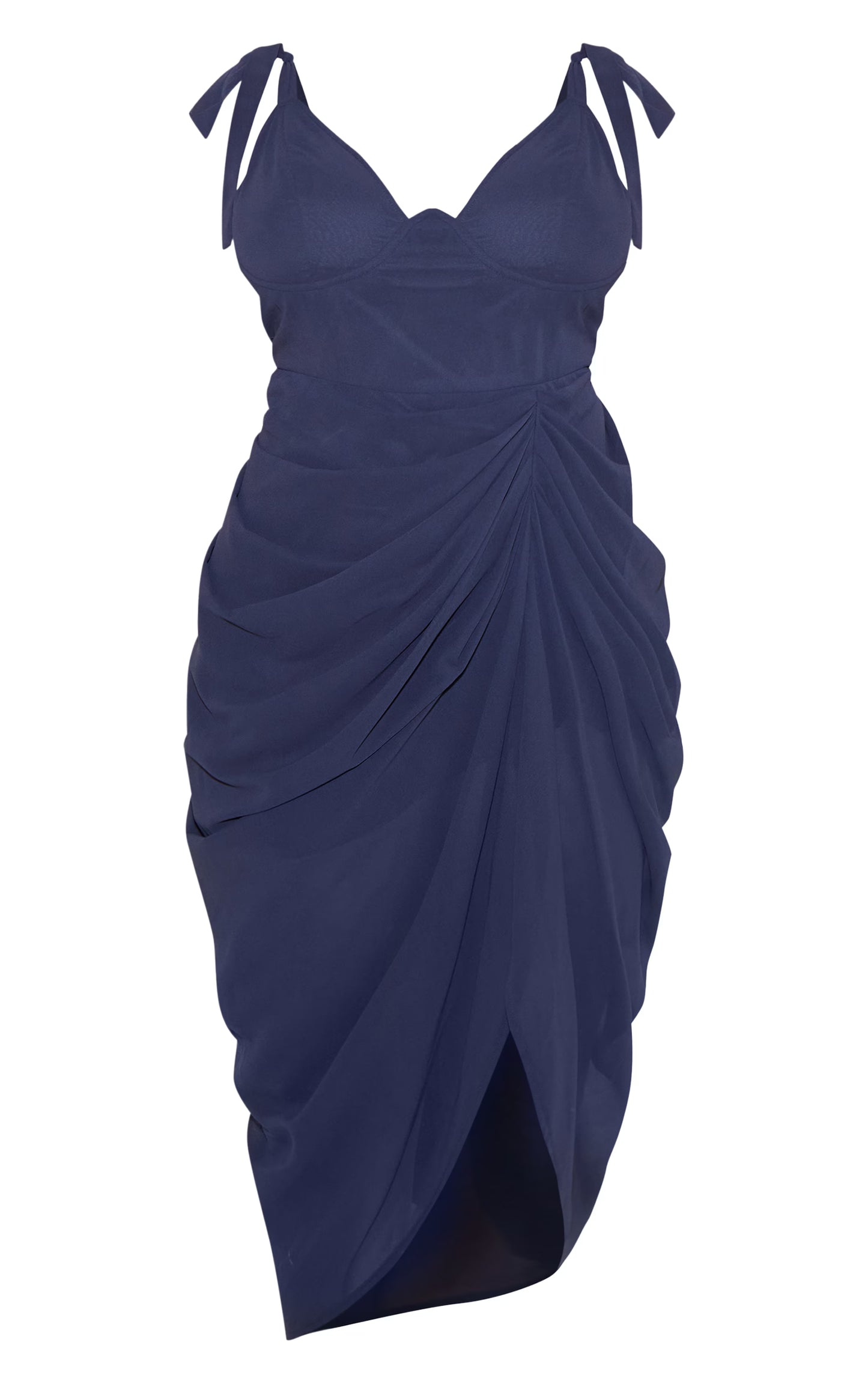 Plus navy Underwire Detail Draped Midi Dress