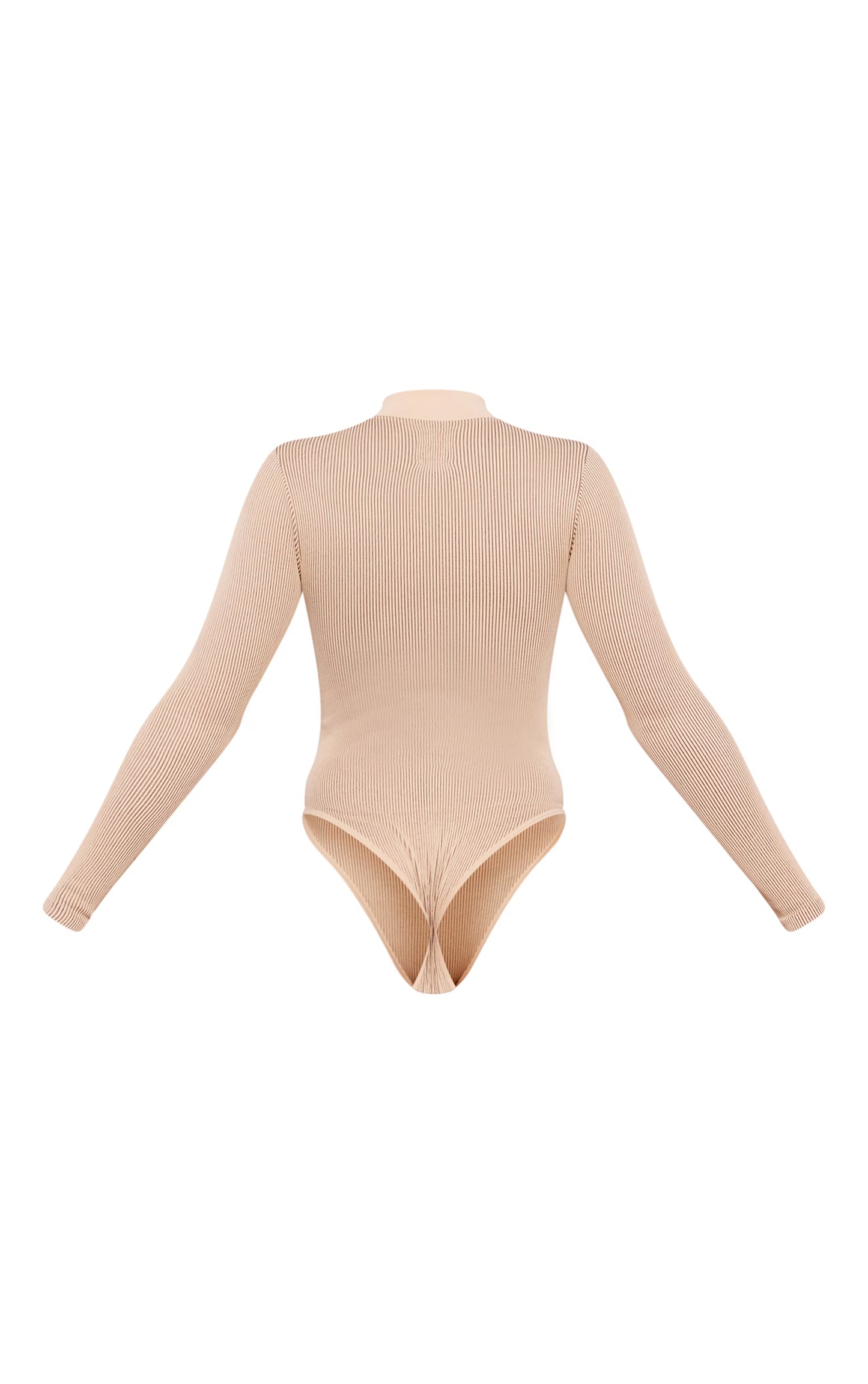 Stone Contrast Snatched Rib Zip Up Long Sleeve Bodysuit