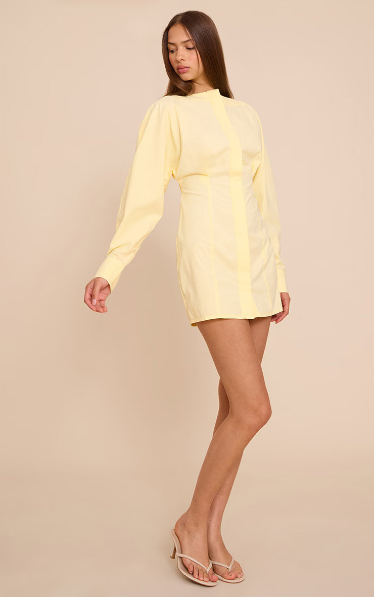 Lemon Button Down Boat Neck Cocoon Sleeve Bodycon Dress