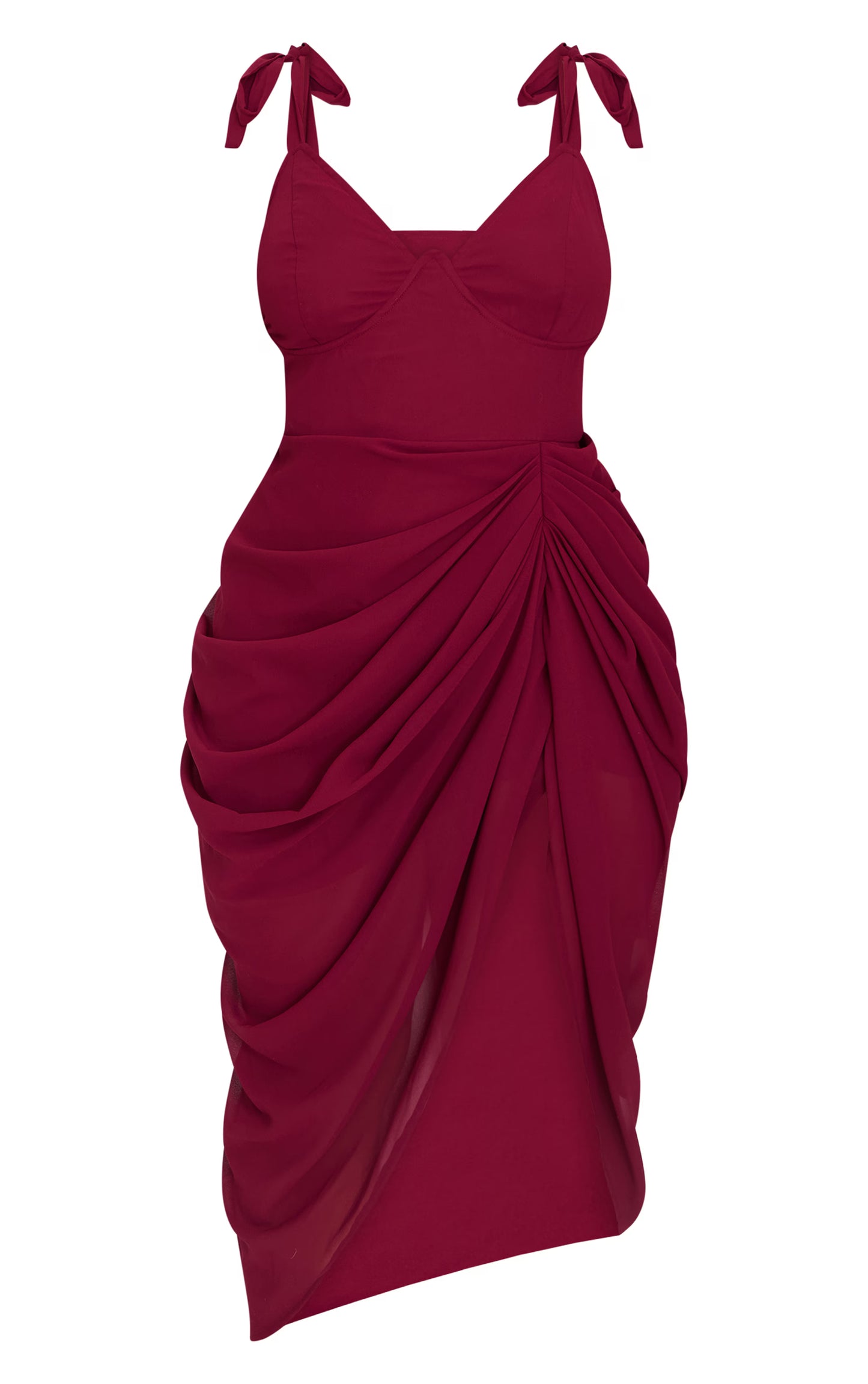 Plus Burgundy Underwire Detail Draped Midi Dress