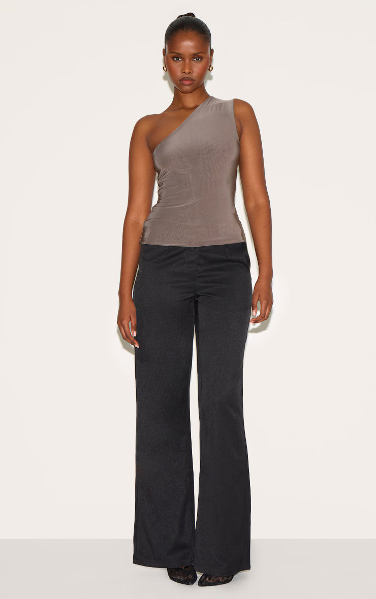 Mushroom Double Layer Slinky Back Detail One Shoulder Top