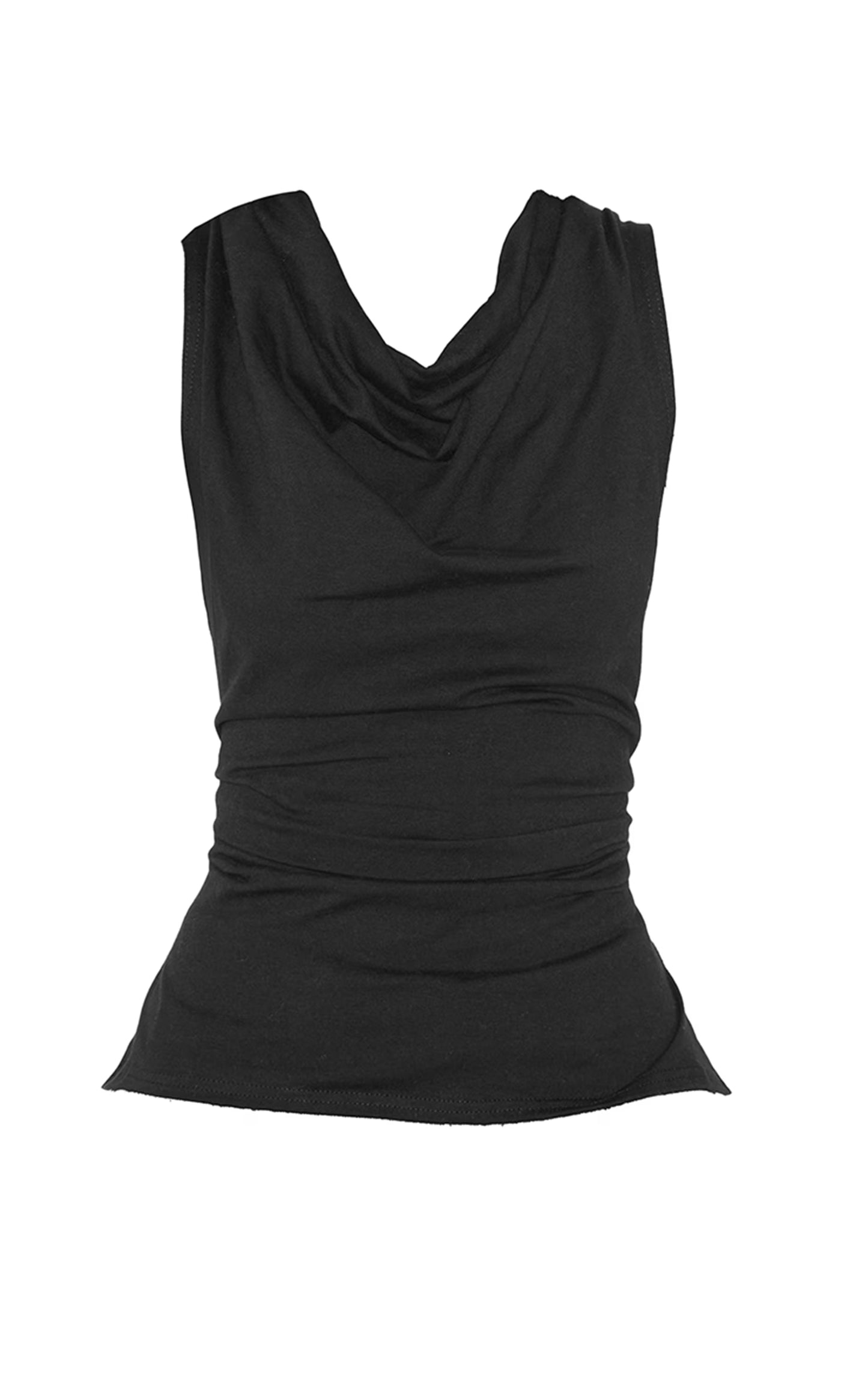 Black Cotton Ruched Waist Sleeveless Top