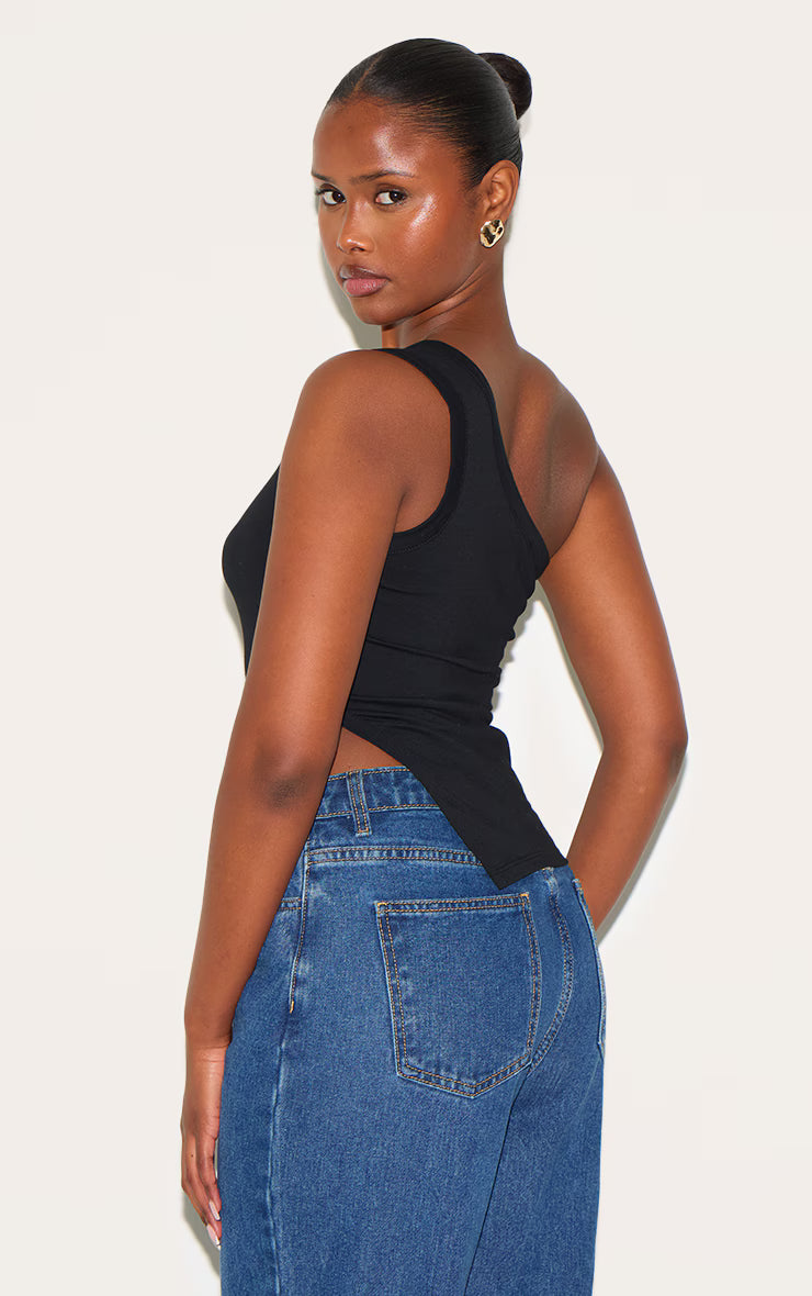 Black One Shoulder Long Vest Top
