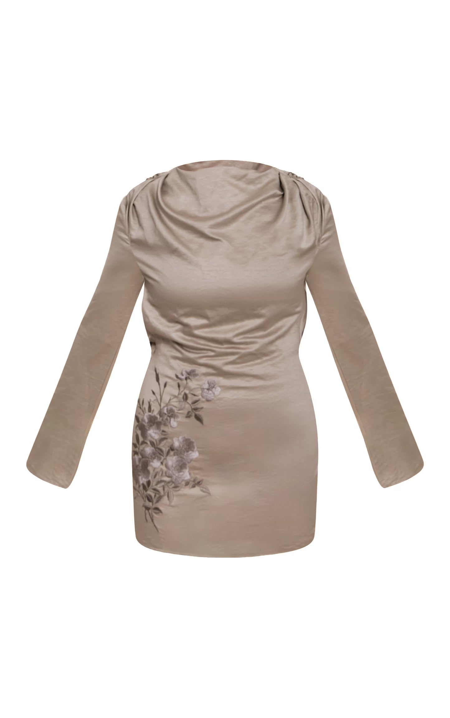 PLT Label Stone Satin Embroidered Cowl Back Bodycon Dress