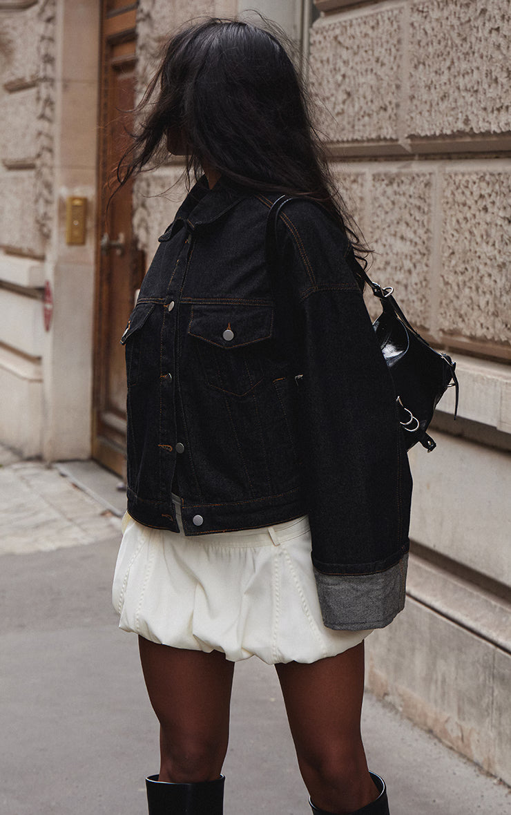 Raw Indigo Wash Turn Up Cuff Contrast Stitch Denim Jacket