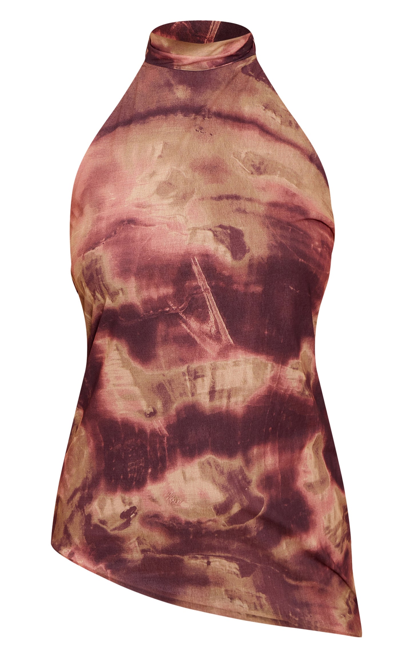Purple Abstract Print High Neck Asymmetric Top