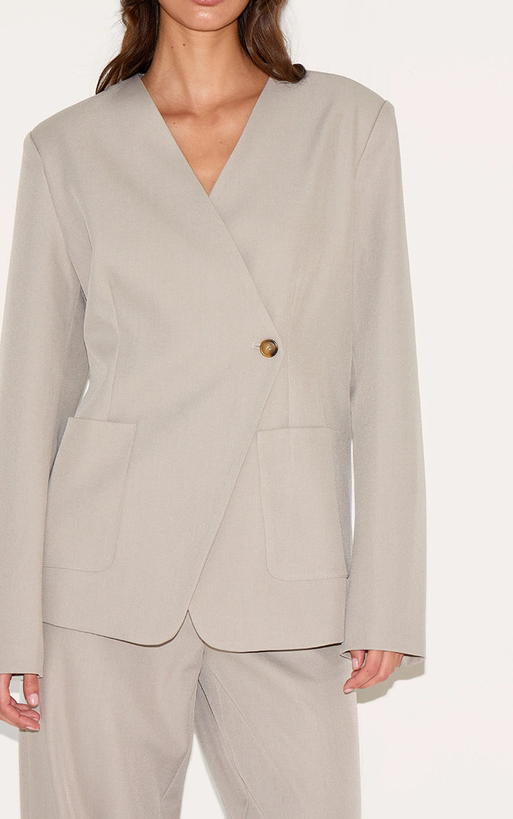 Sand Tailored Woven Asymmetric Blazer