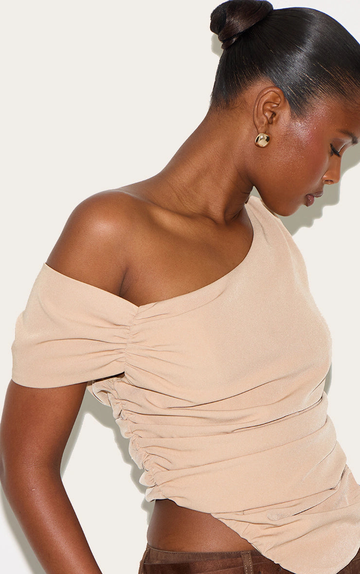 Sand Asymmetric Bardot Top