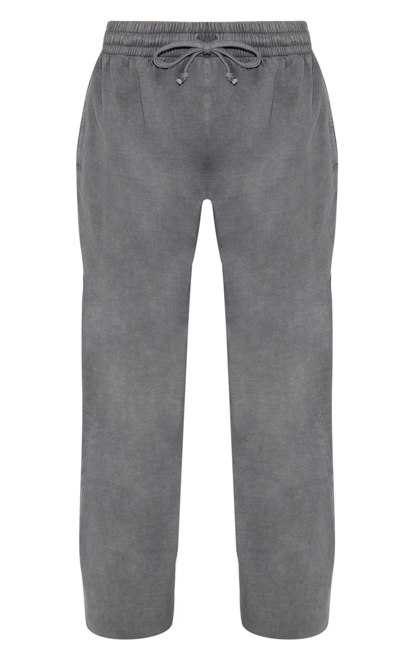 Charcoal Cotton Straight Leg Mid Rise Drawstring Pants