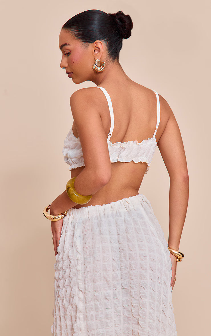 Cream Textured Shirred Bralette
