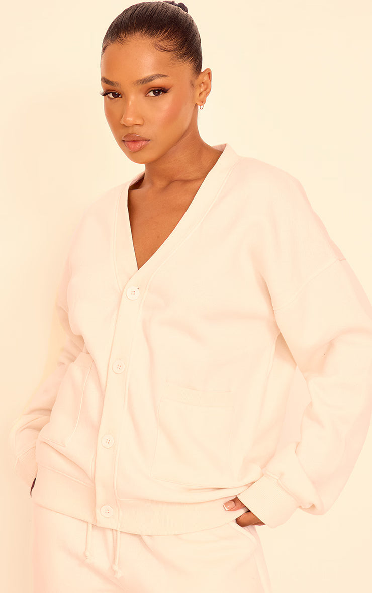 Cream Button Front Pocket Sweat Cardigan