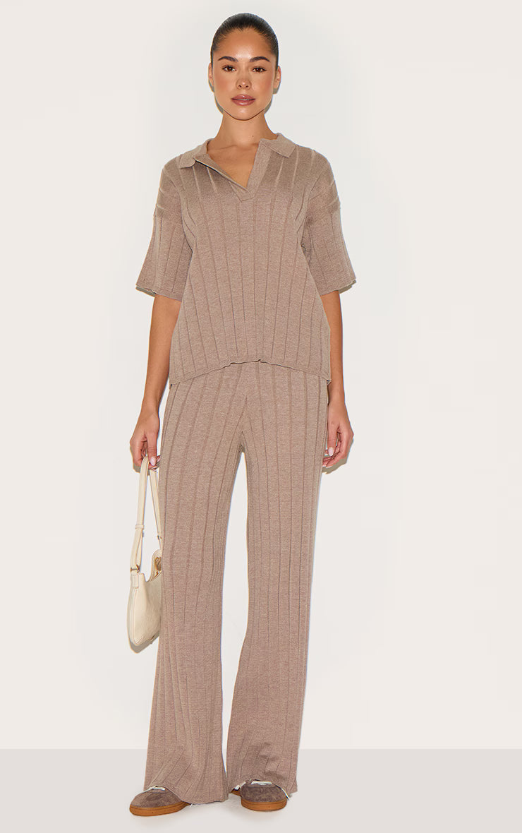Mocha Wide Rib Knit Pants