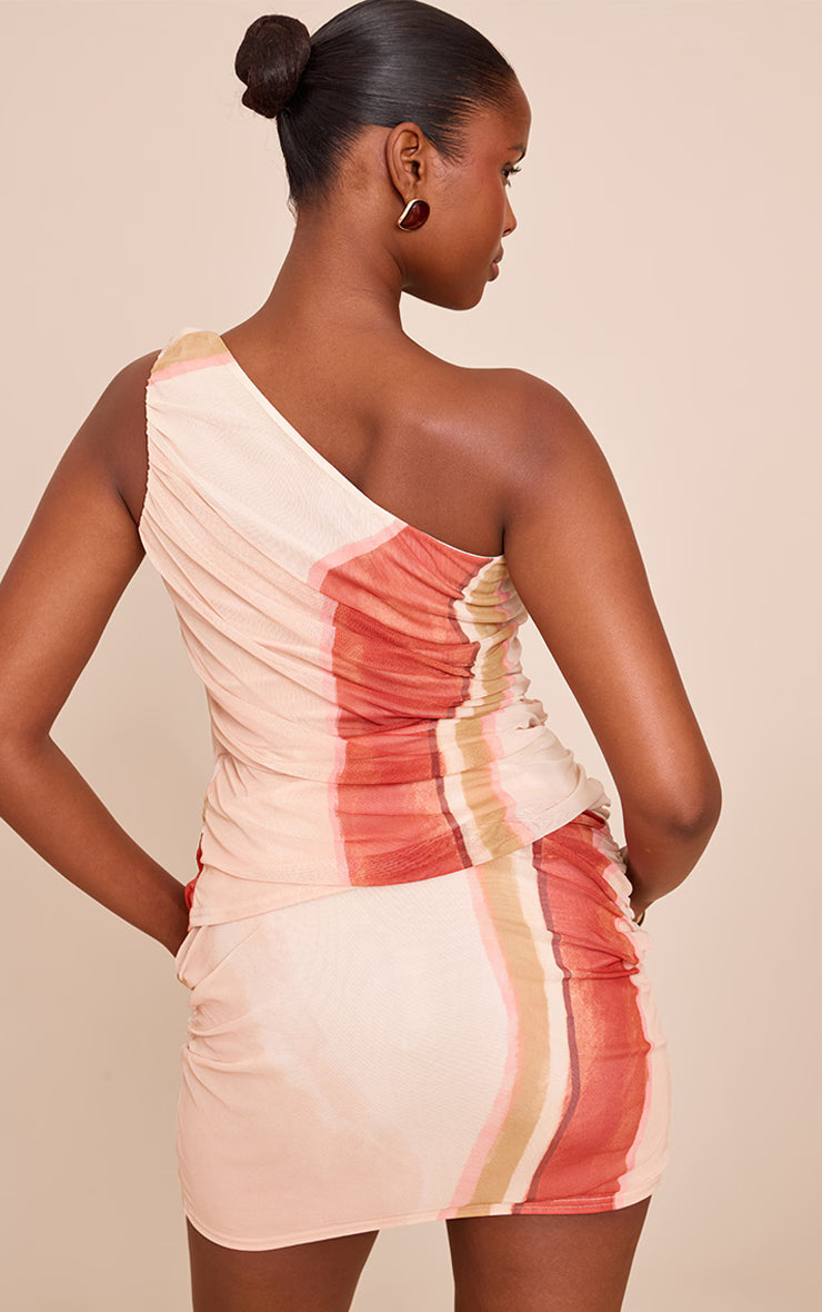 Multi Stripe Print Mesh Asymmetric Long Top