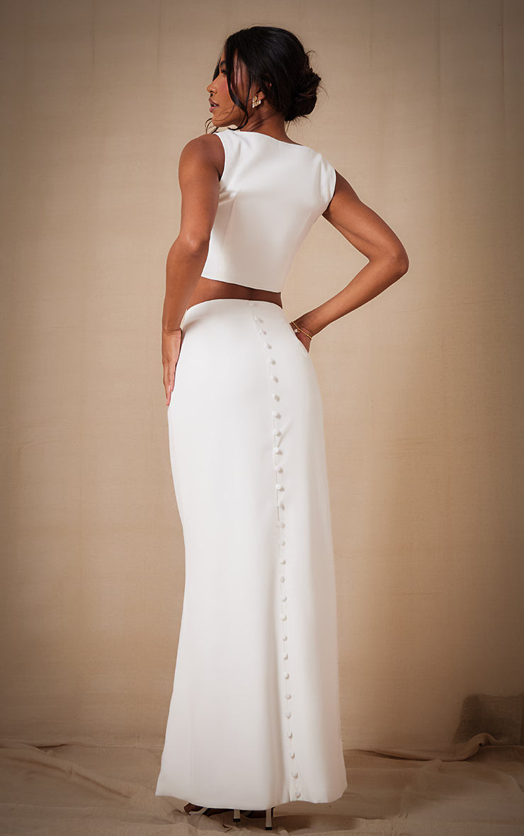 Premium White Woven Square Neck Cropped Vest