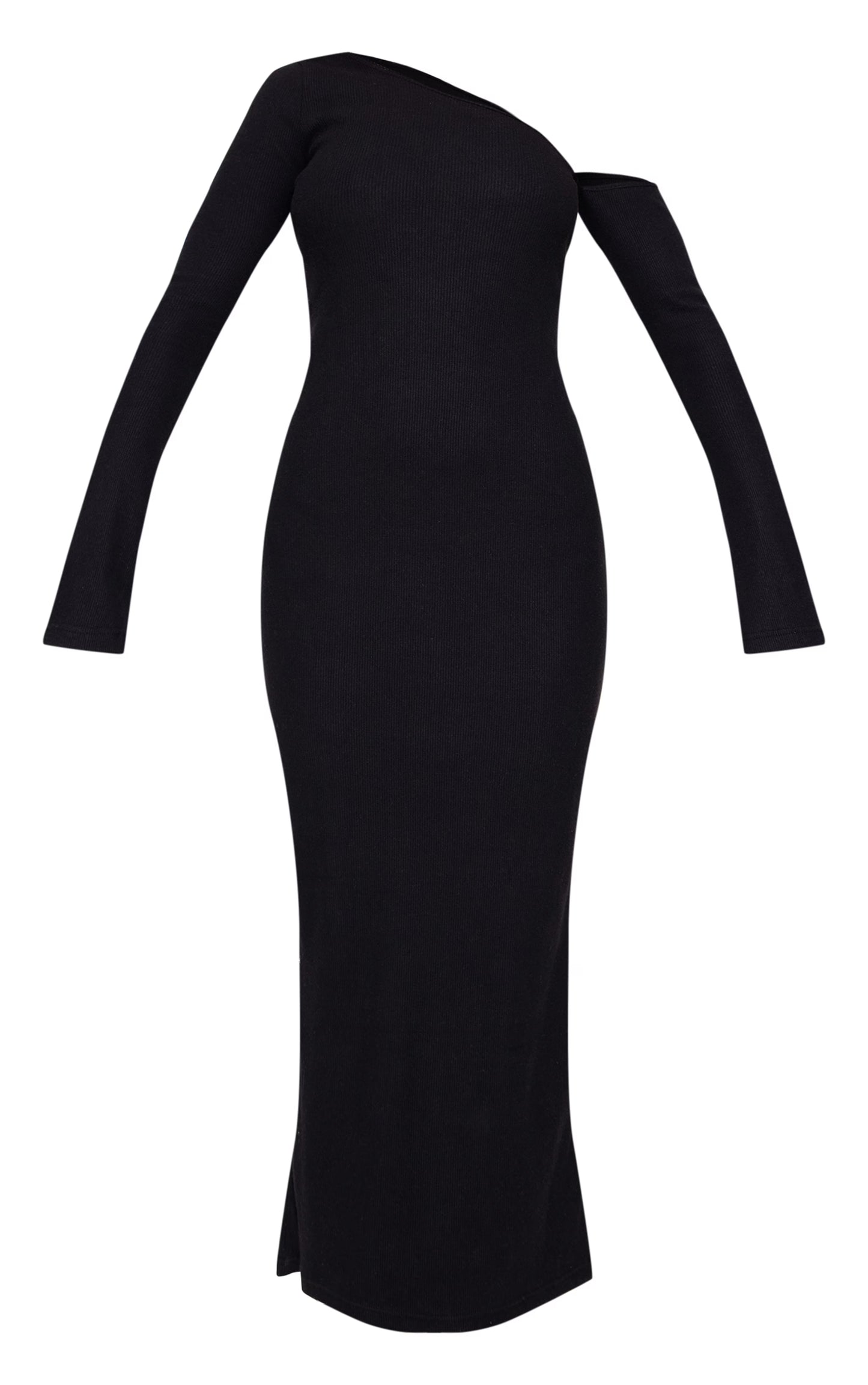 Black Heavy Brushed Asymmetric Ruched Maxi Dress