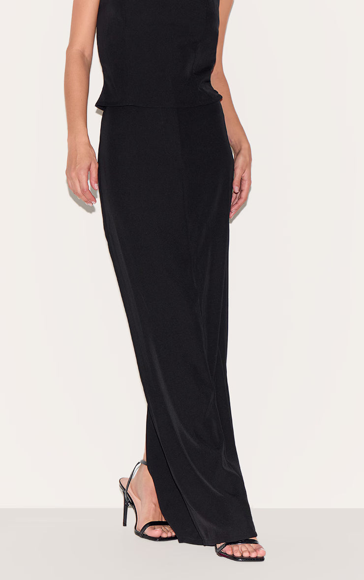 Black Tailored Woven Pocket Detail Maxi Skirt