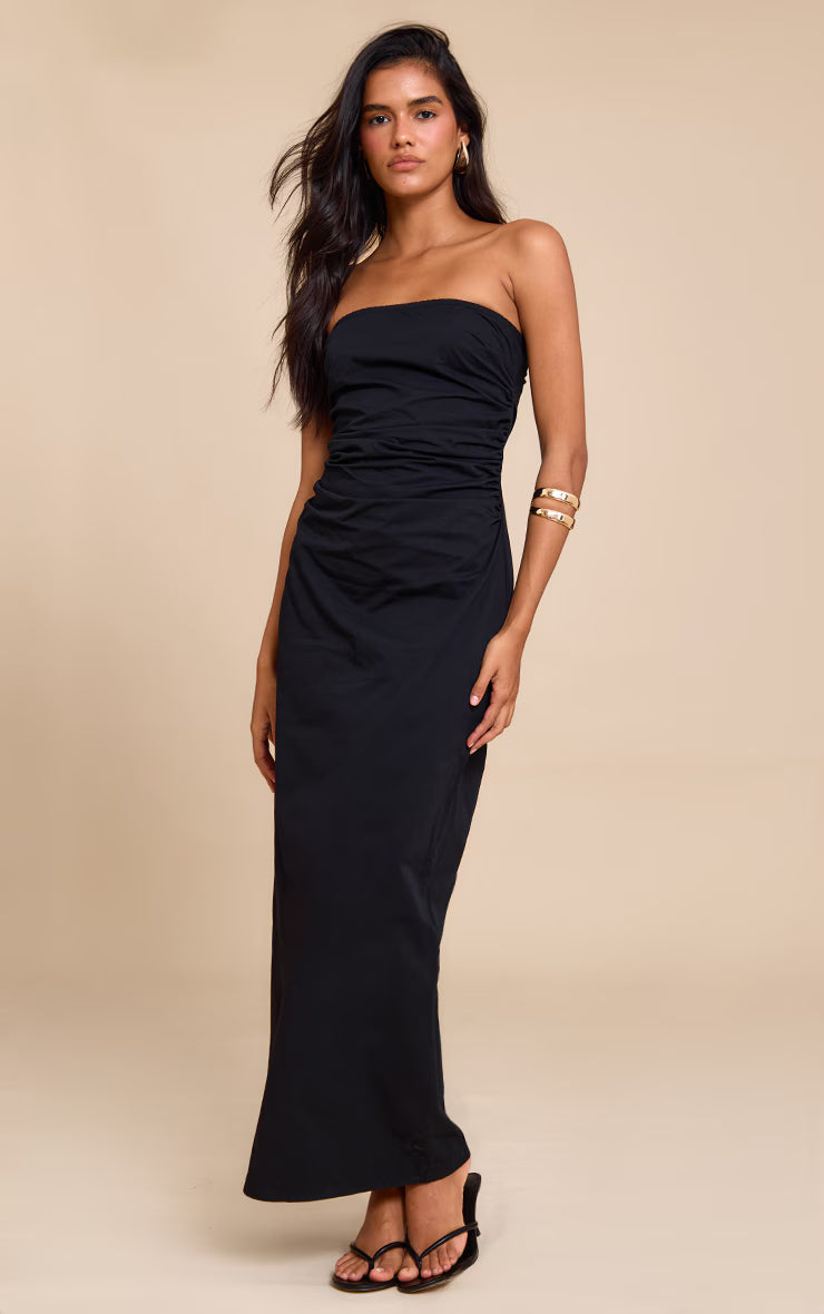 Black Bandeau Ruched Midaxi Dress