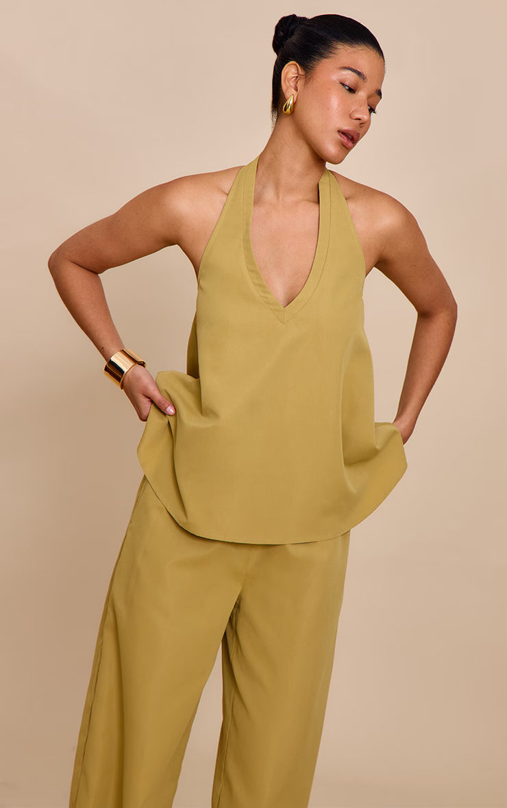 Sand Tailored Wide Leg Drawstring Pants