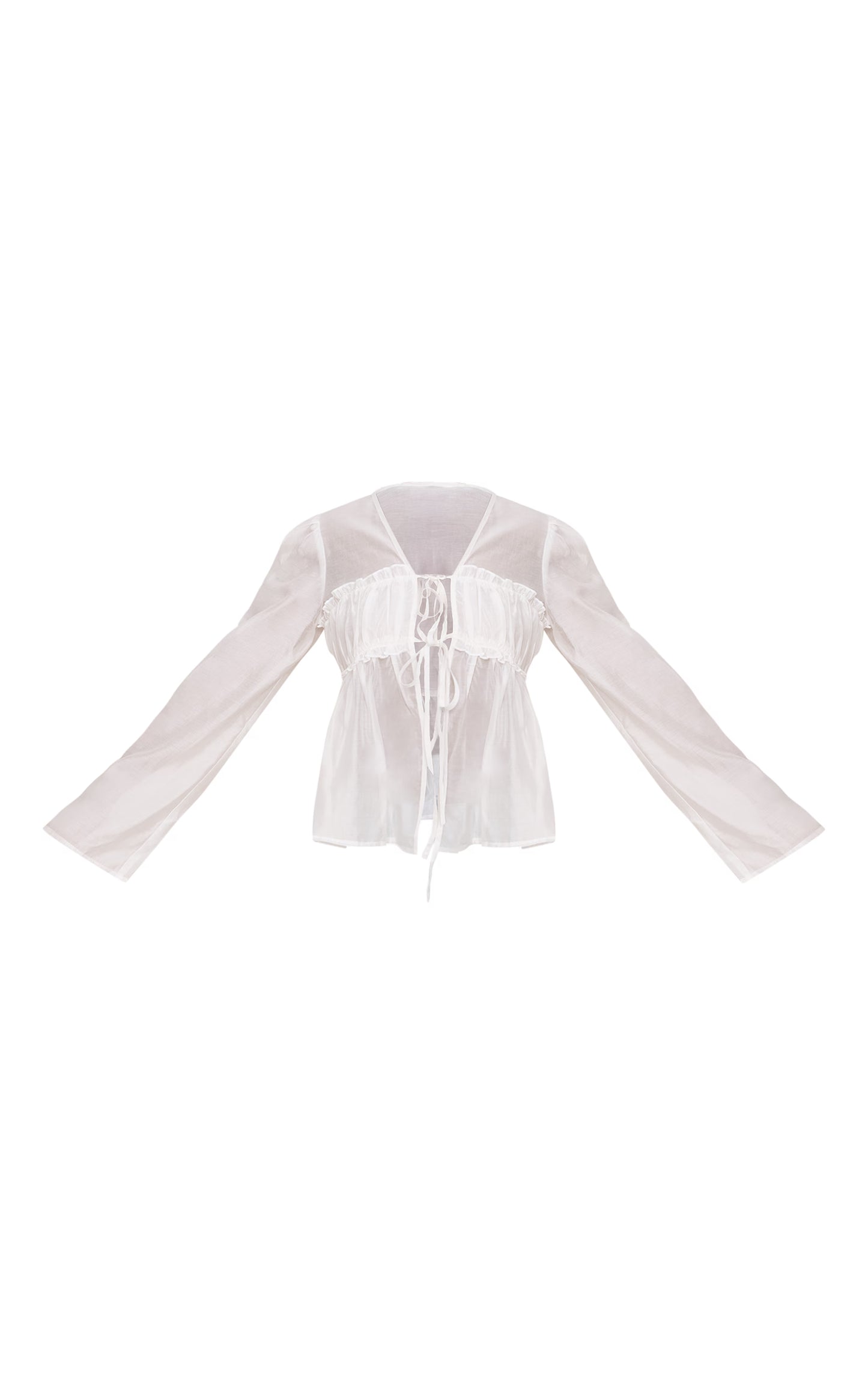Cream Chiffon Tie Front Ruched Blouse